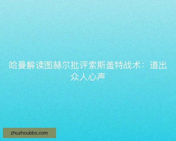 哈曼解读图赫尔批评索斯盖特战术：道出众人心声